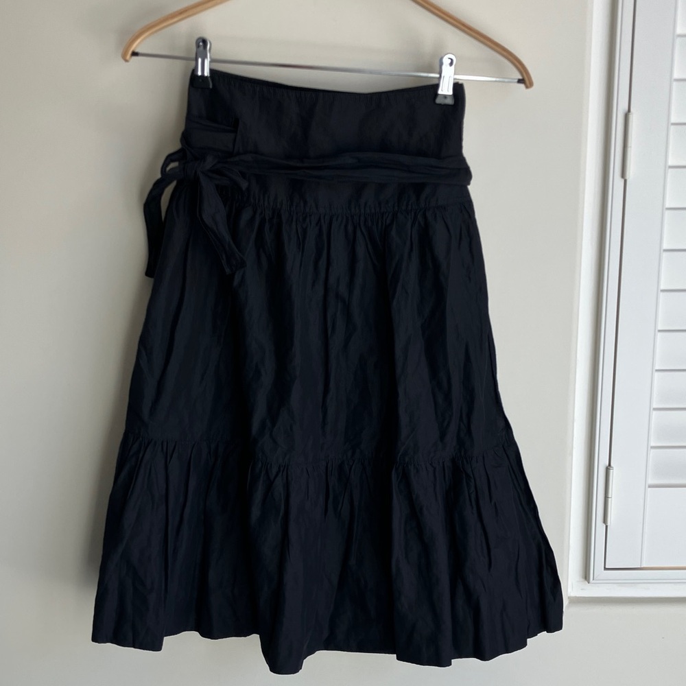 ULDAHL Wrap Midi Jet Black Tiered Women's Skirt Size 40 EURO